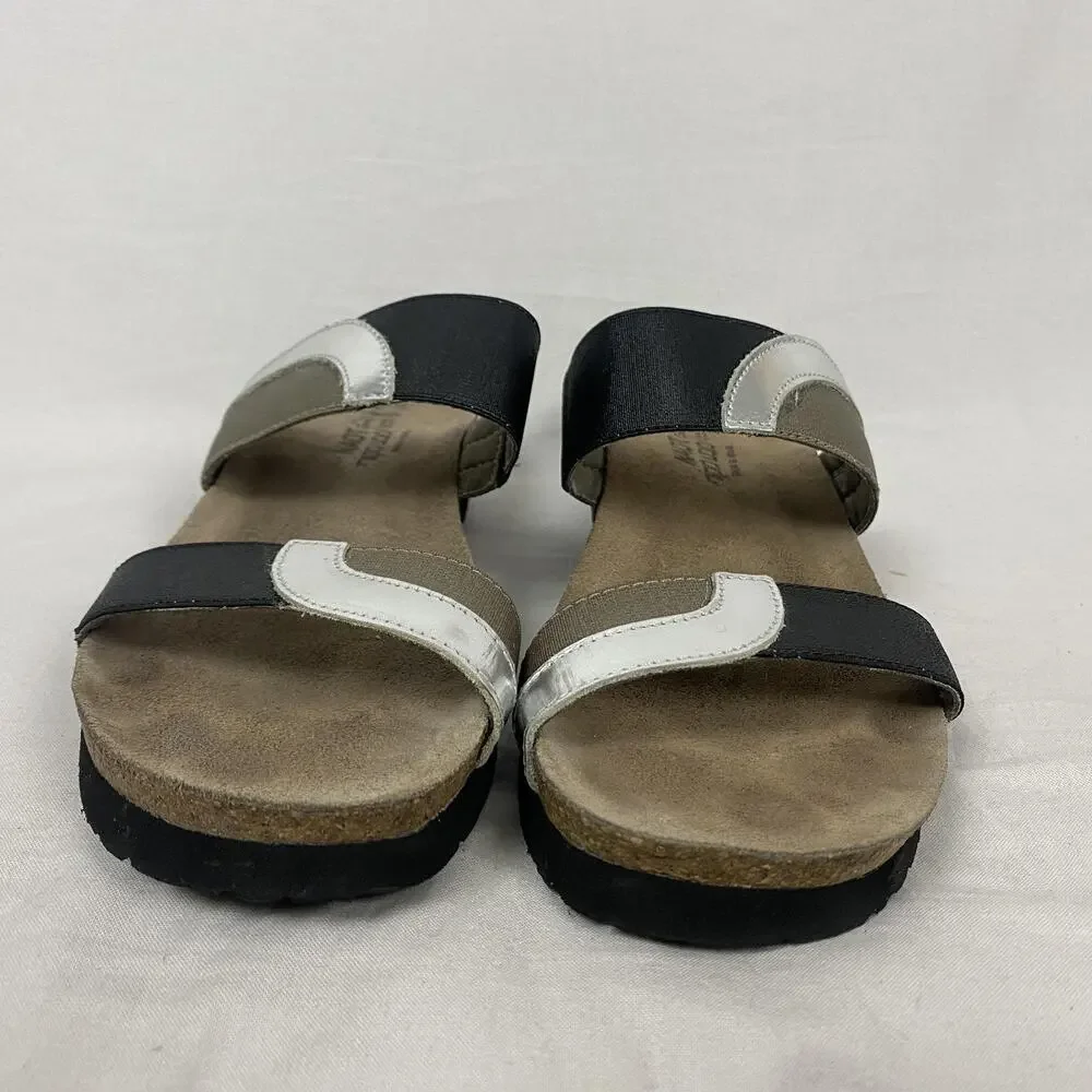 Naot Slide Sandals Womens 9 40 Black Silver Colorblock Leather Comfort Strappy - Picture 3 of 14